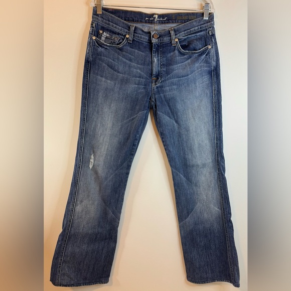7 For All Mankind Denim - 7 For All Mankind Women’s Slightly Distressed Blue 'A' Pocket Bootcut Jeans